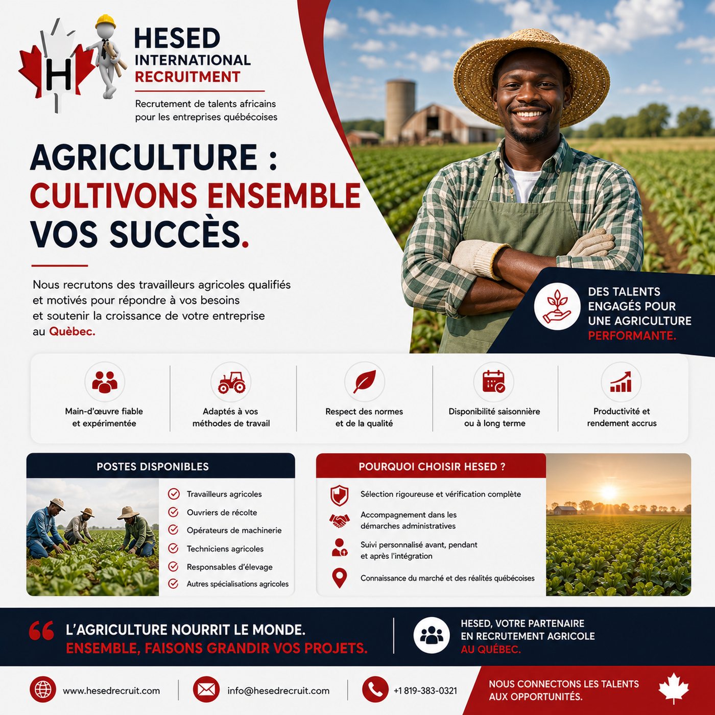 Recrutement agricole au Québec — travailleurs agricoles et opérateurs de machinerie
