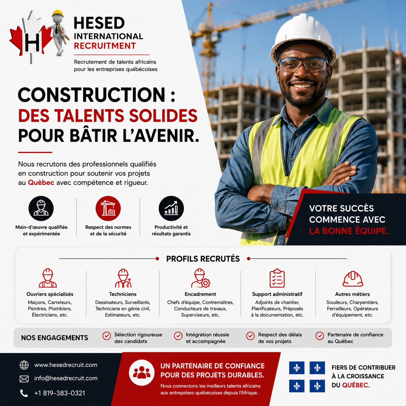 Recrutement dans la construction au Québec — ouvriers spécialisés, techniciens et chefs d'équipe