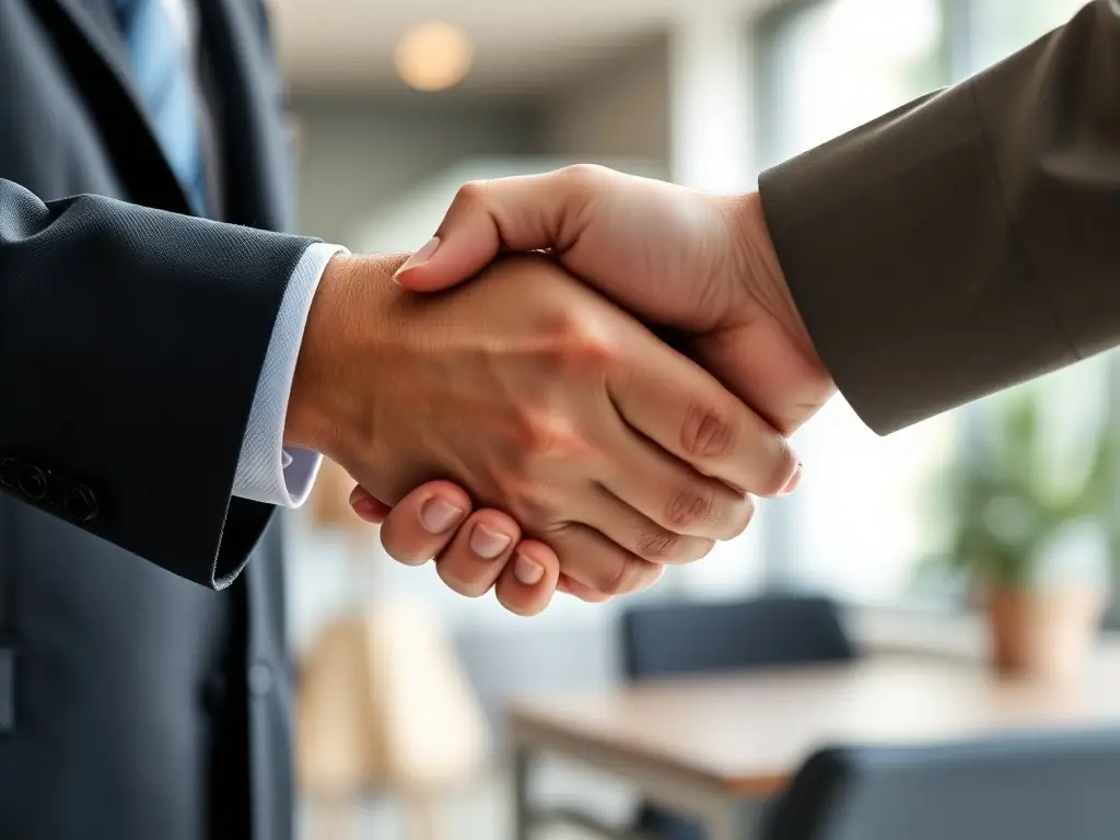 A close-up shot of hands shaking over a signed contract, symbolizing successful recruitment and onboarding.