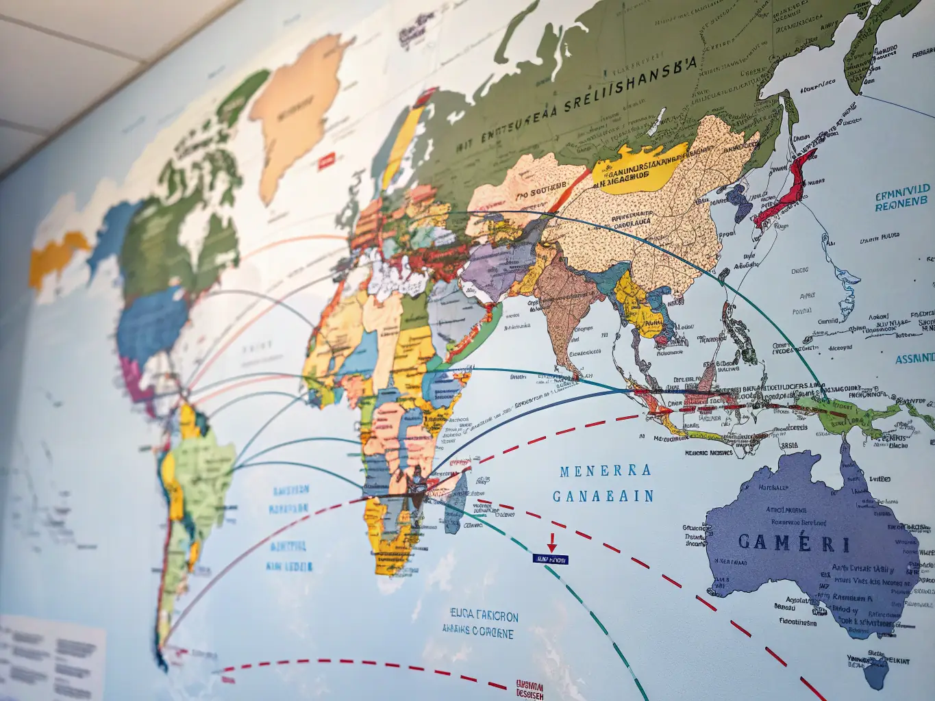 A world map with pins highlighting various international locations, connected by lines representing the flow of talent and opportunities across borders. The image symbolizes global reach and connectivity.
